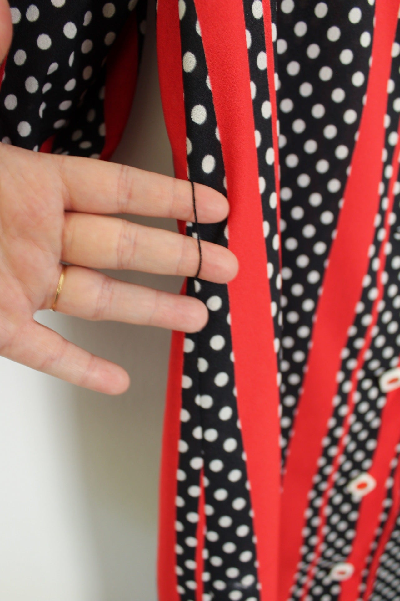 🌸🍒Robe vintage 70/80's pin-up/rockabilly pois & rayures boutonnée - Taille 42/44🍒🌸