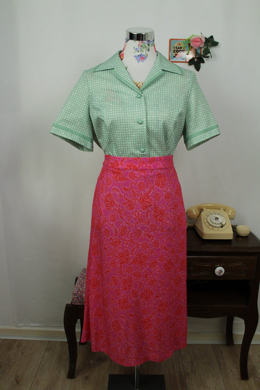 🌸🍒Chemise vintage 80's vert pastel & formes géométriques - Marcelle Griffon - Taille 40🍒🌸