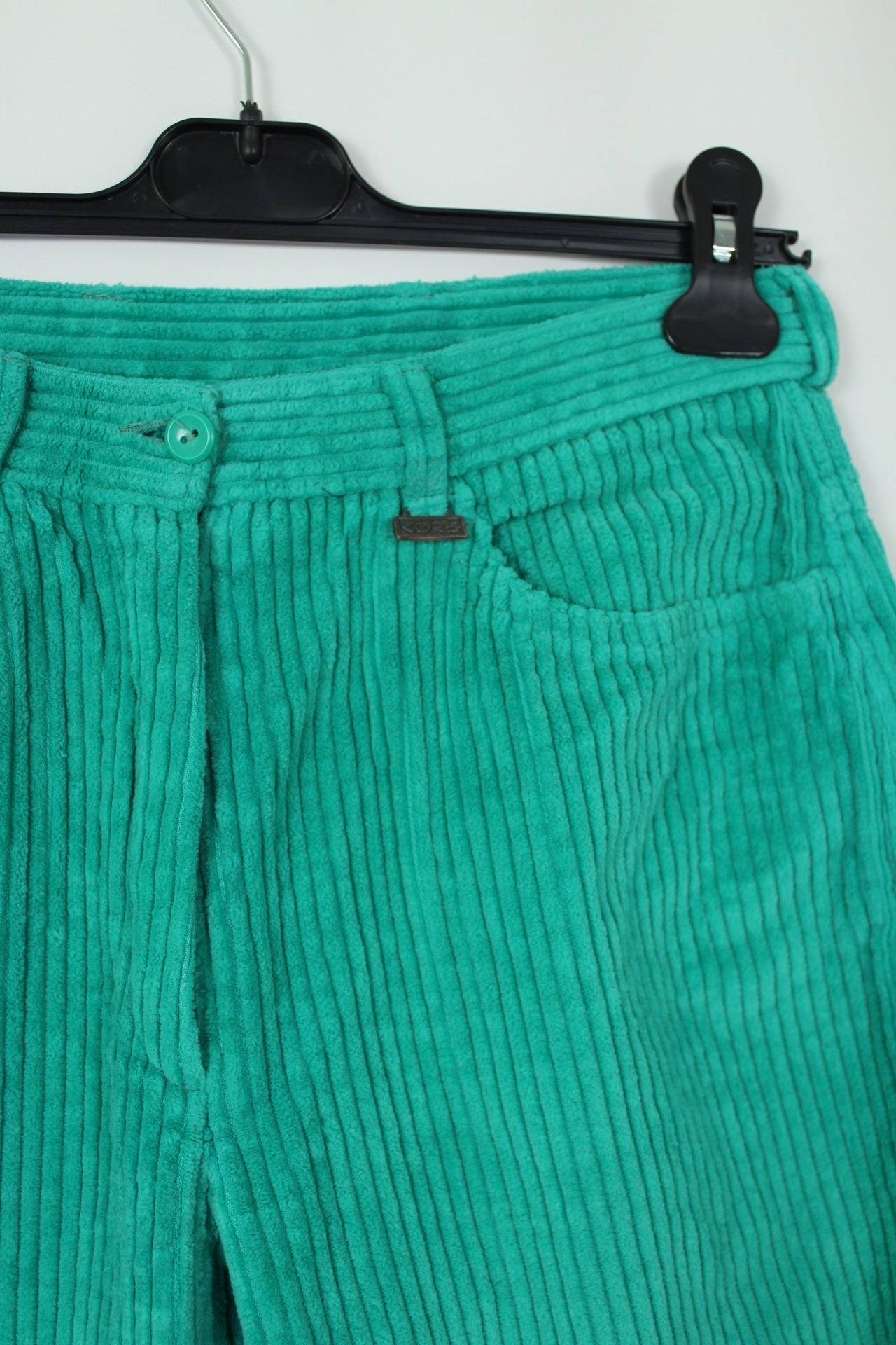 🍒🌸Pantalon vintage turquoise 80's en velours côtelé coton bombaz - Taille 38🌸🍒