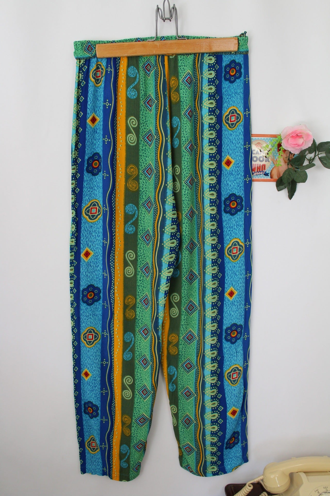 🌸🍒Pantalon vintage 90's fluide imprimés verticaux graphiques ultra colorés - Taille 38🍒🌸