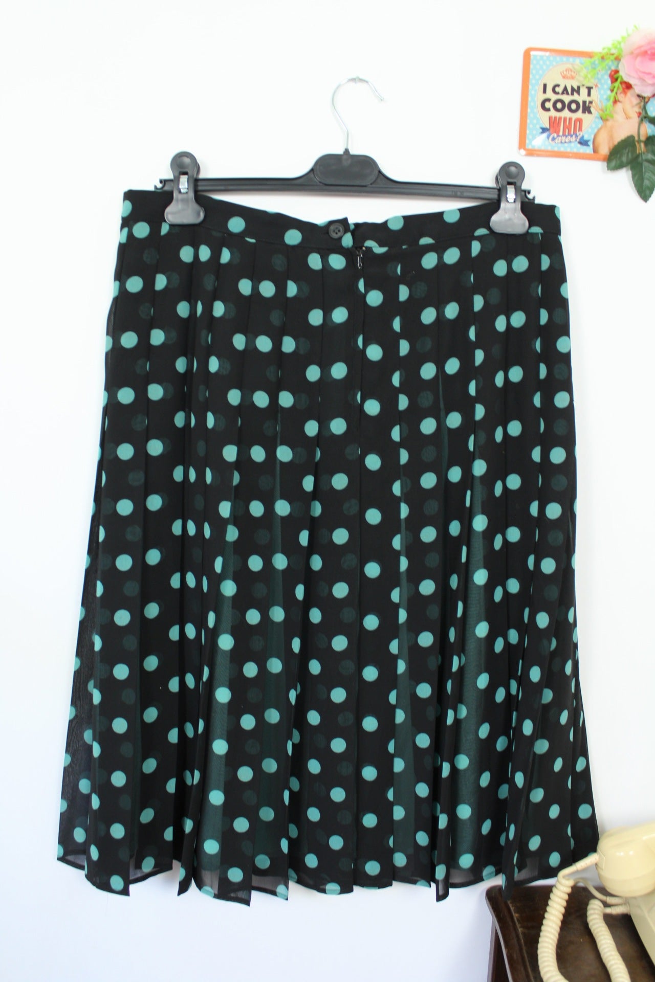 🌸🍒Jupe plissée vintage 80's à pois turquoise - inspiration pin-up 50's - Taille 44🍒🌸