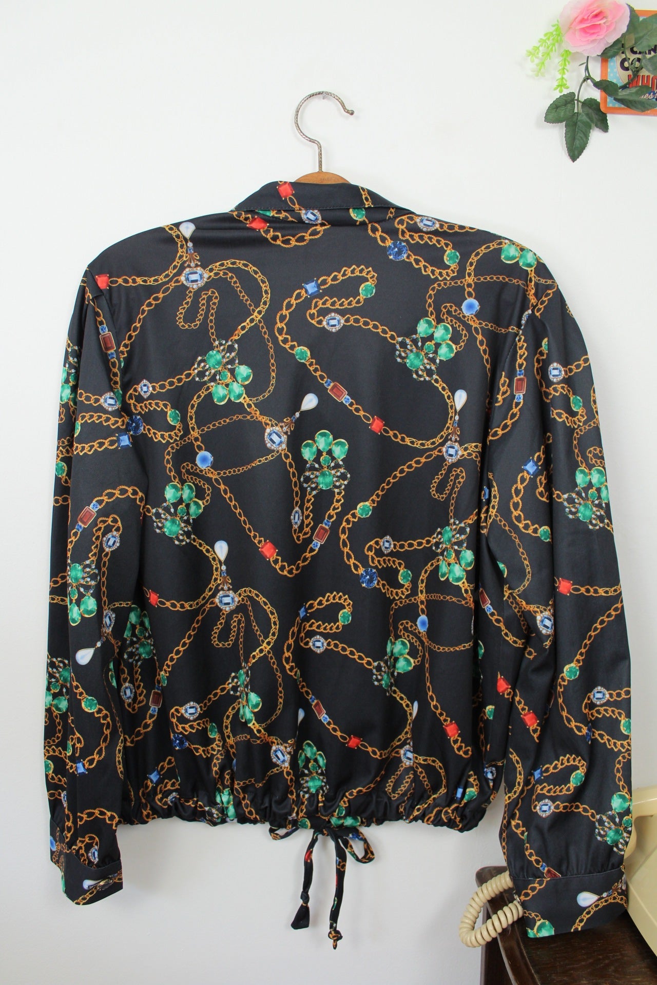 🌸🍒Blouse vintage 80/90s chaîne & bijoux col chemise - Afibel - Taille 44/46🍒🌸