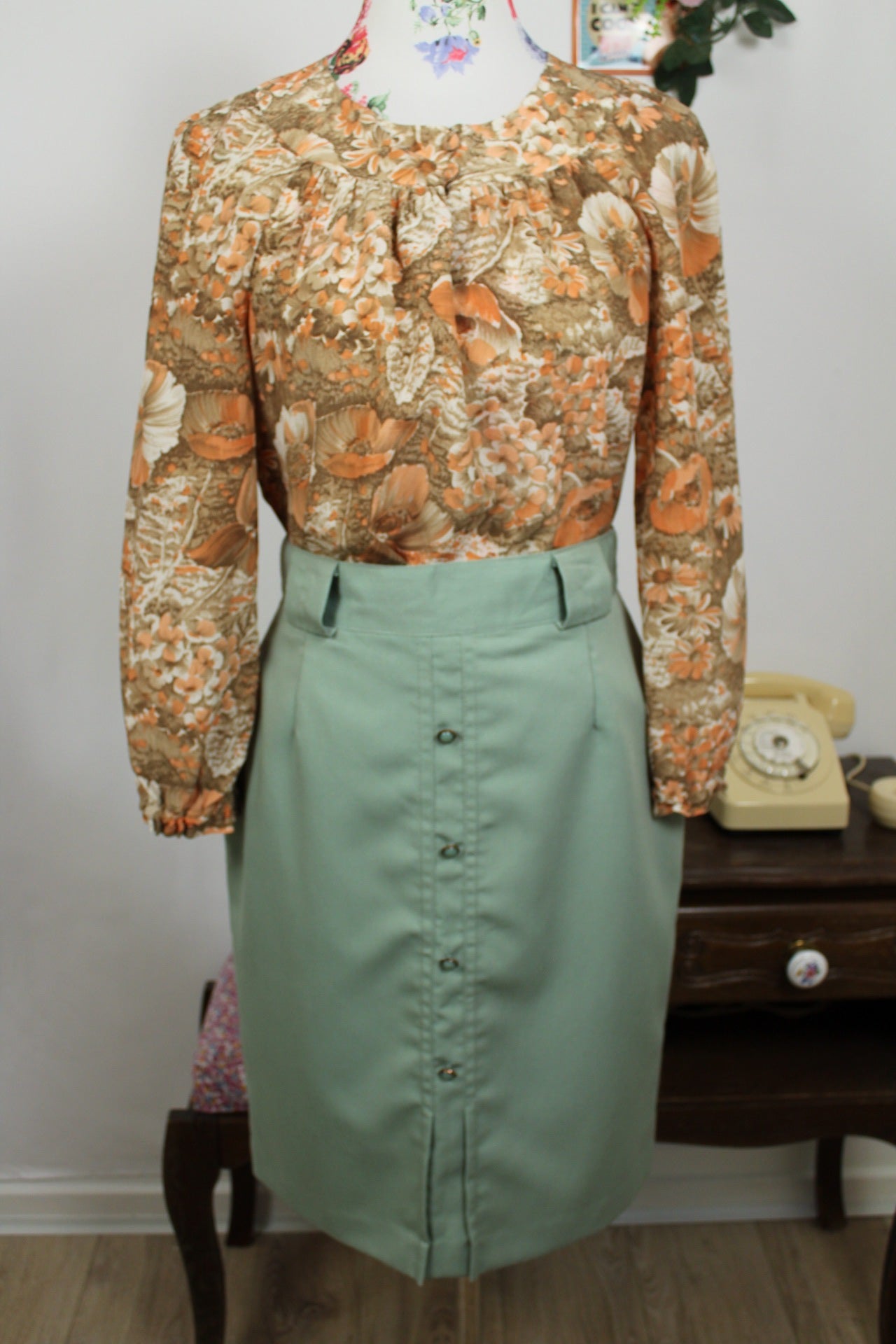 🌸🍒Blouse vintage 70's "papier peint - fleurs automnales" légère - Taille 38/40🍒🌸