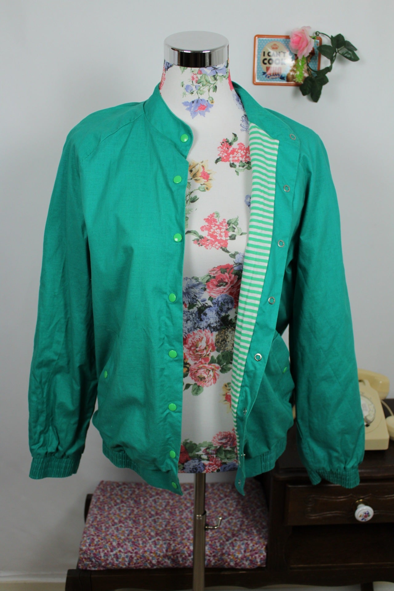 🌸🍒Veste vintage verte 80's en coton esprit bomber - Taille 38/40🍒🌸