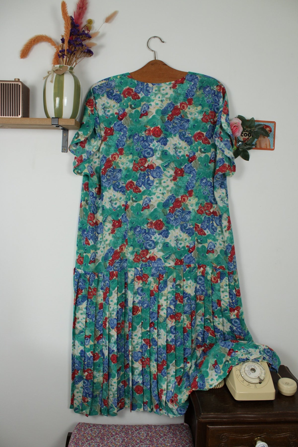 Robe vintage années 80 imprimée de roses abstraites - taille 48