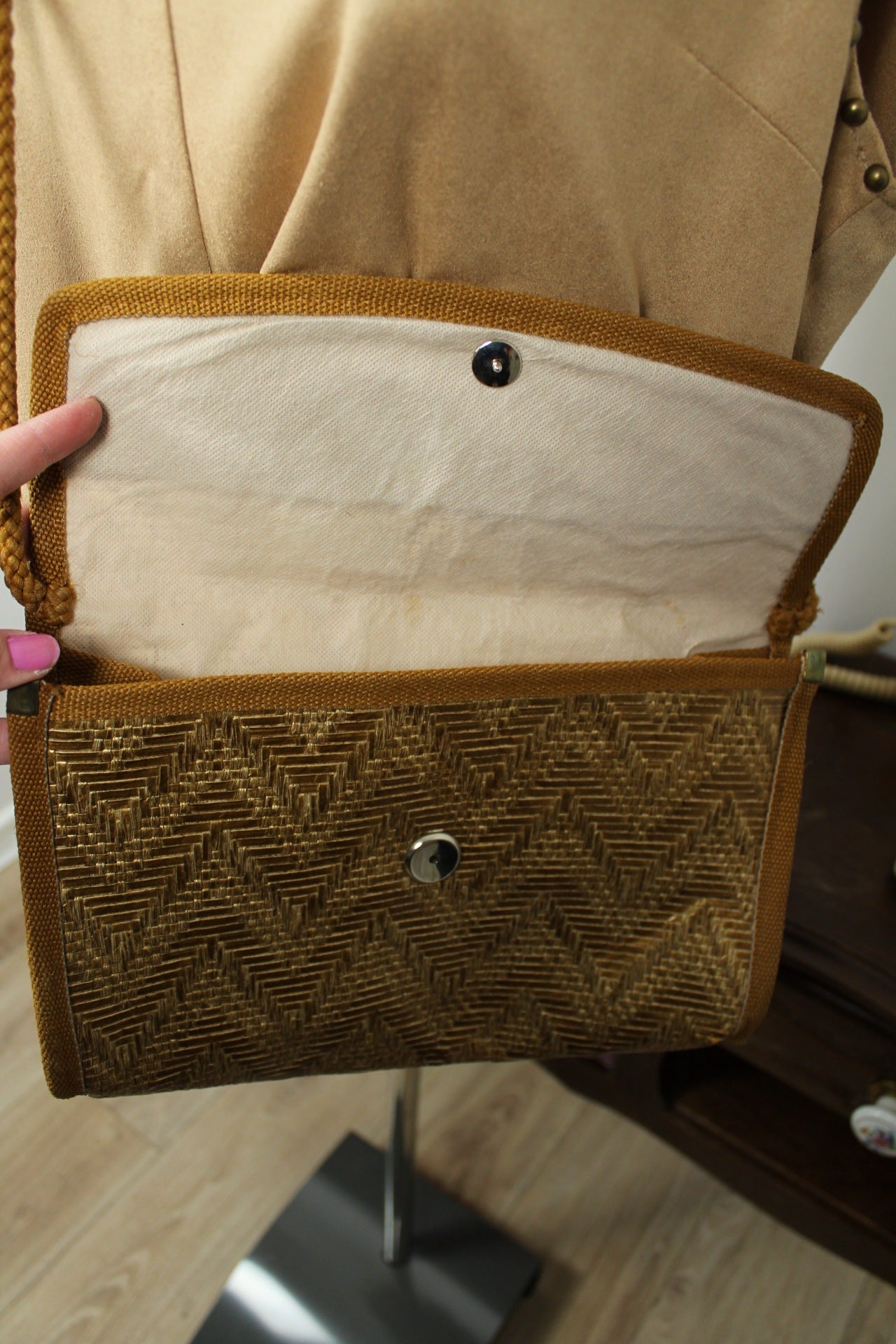 🌸🍒Sac bandoulière en paille tressée dorée vintage 90's bohème chic🍒🌸