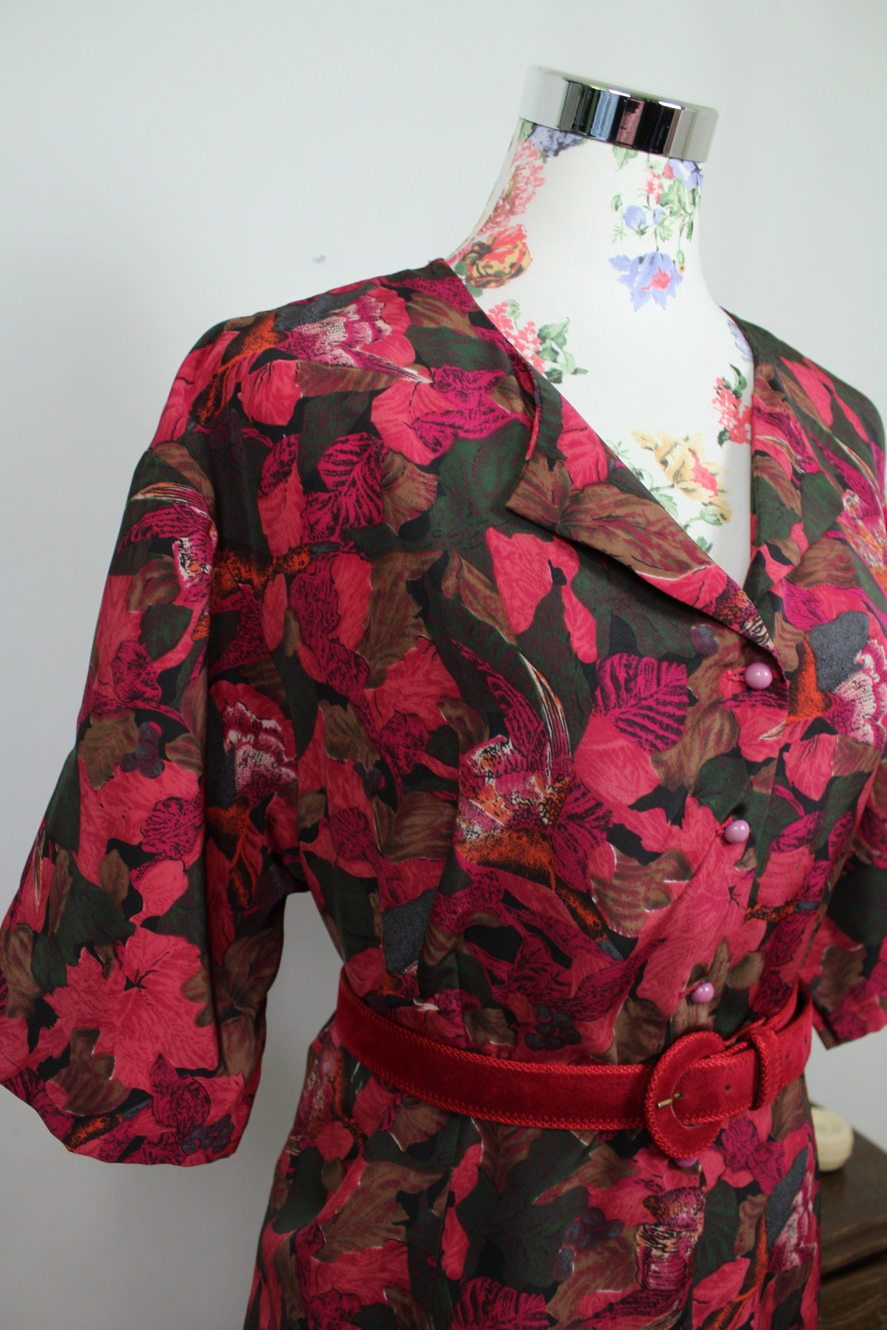🌸🍒Robe vintage 80/90's fleurie abstraite coupe chemise - Taille 42/44🍒🌸