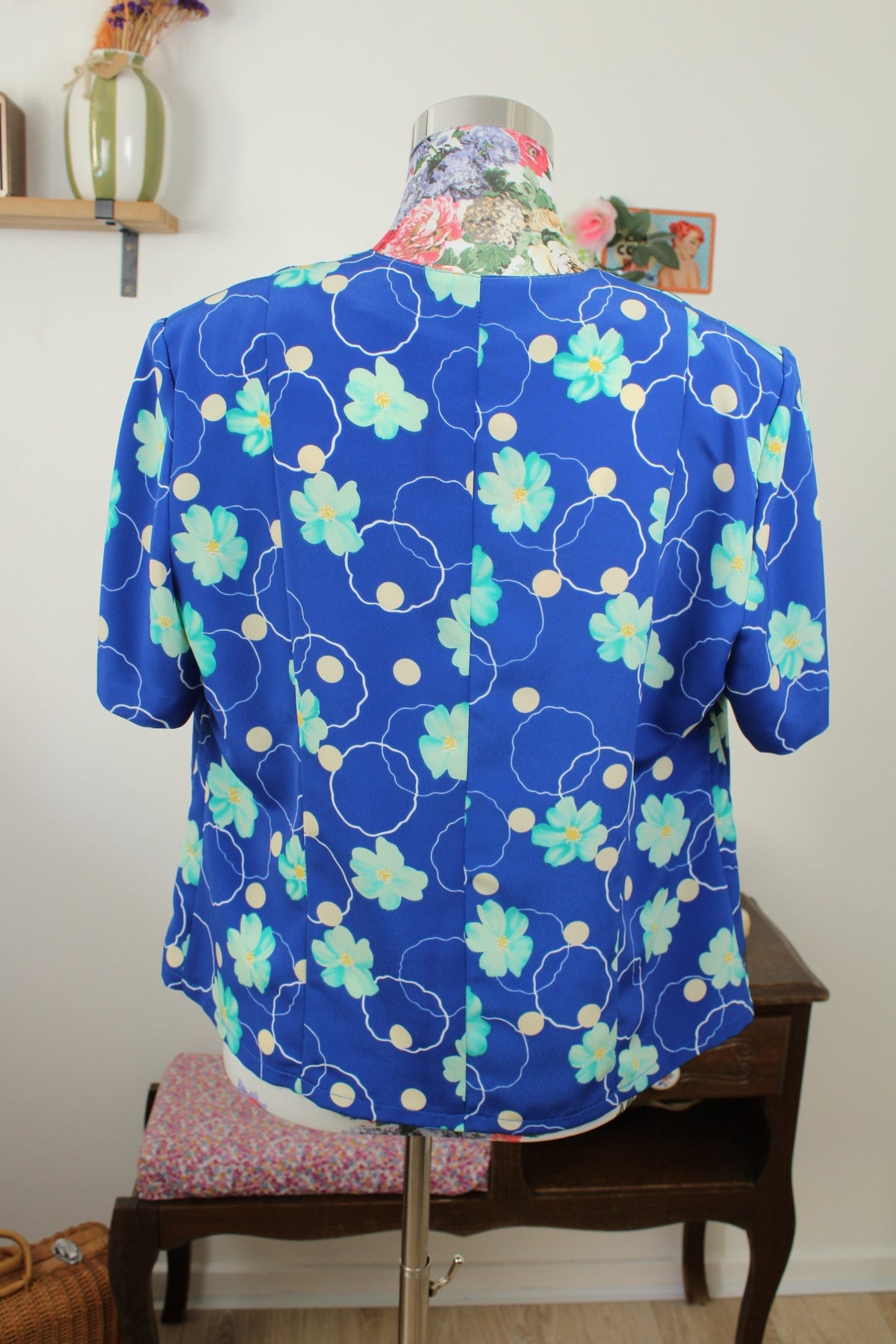 🌸🍒Chemise vintage années 80 bleu pep's - pois & fleurs - Taille 40🍒🌸