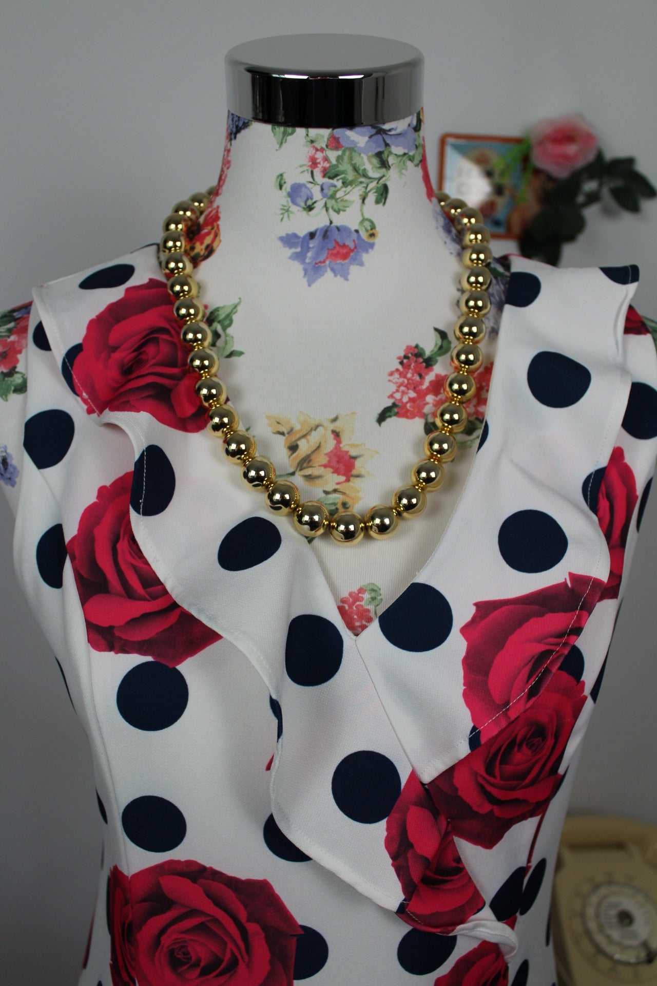 🌸🍒Collier vintage 80/90s perles rondes dorées chic 🍒🌸