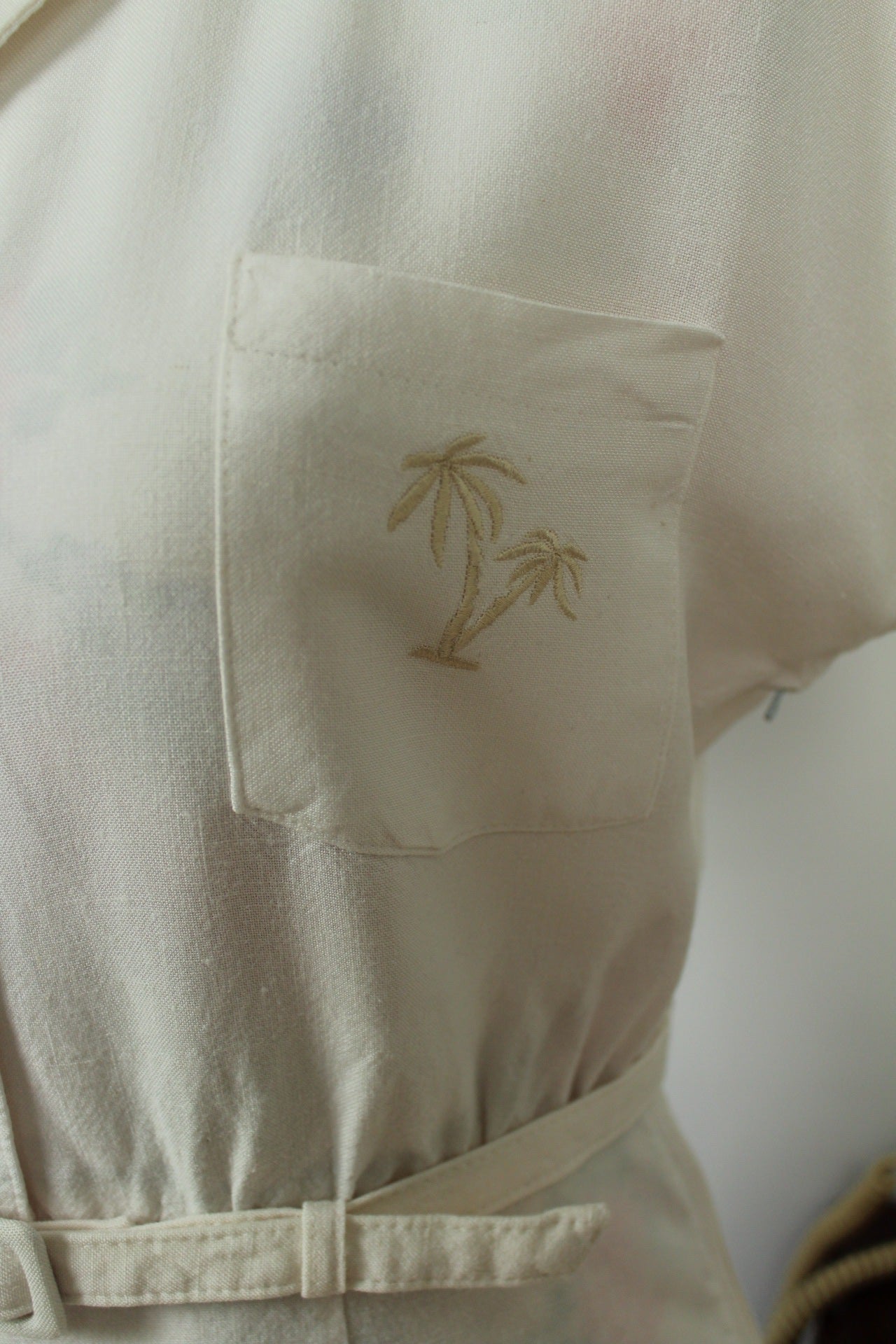 🌸🍒Robe blanche vintage 90's lin & viscose - palmier brodé - Taille 38🍒🌸