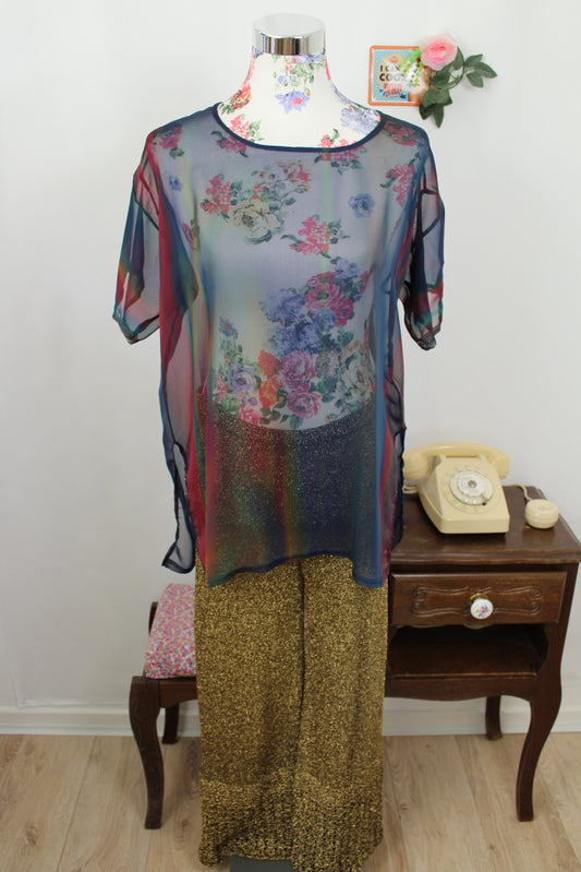 🌸🍒Blouse voile transparent vintage 90's/2000's effet arc-en-ciel - Taille 40/42🍒🌸