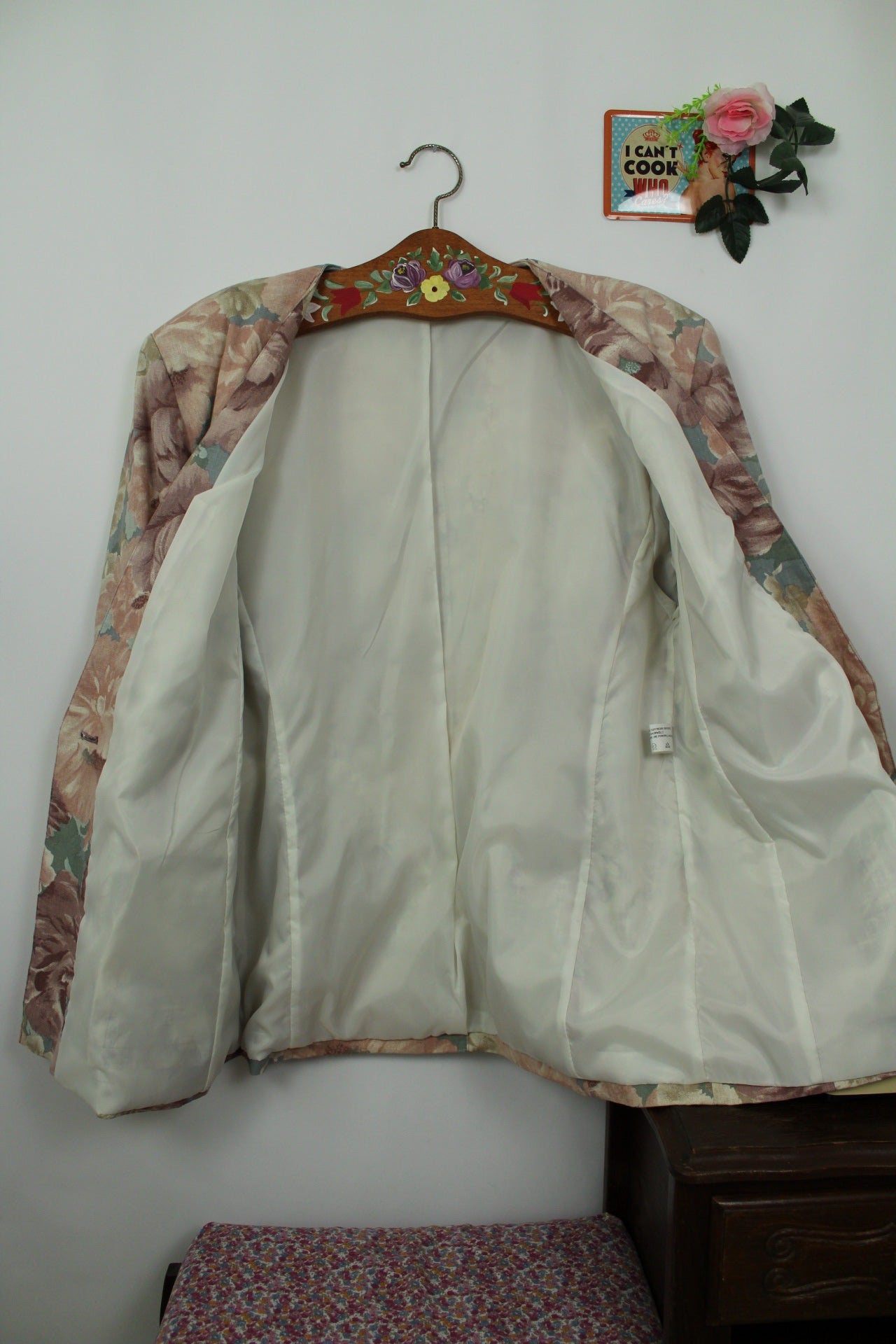 🌸🍒Veste vintage 90's fleurs pastel esprit tapisserie romantique en lin - Taille 44🍒🌸