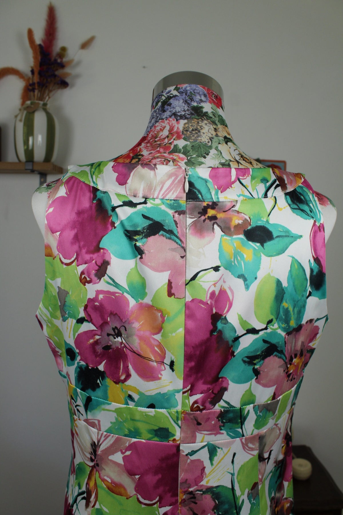 Robe vintage années 80/90 fleure façon aquarelle satinée - Taille 38/40