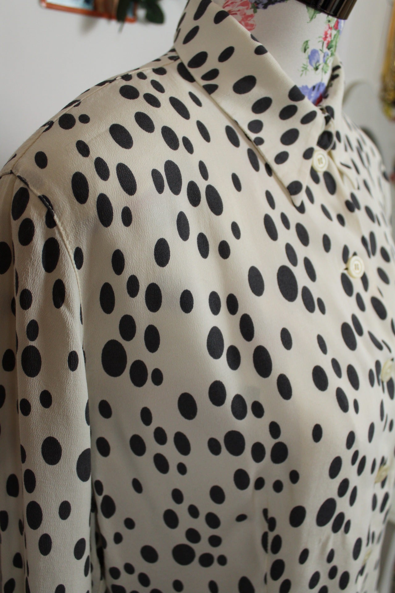 🌸🍒Chemise vintage Betty Barclay 80/90's - blanc écru & pois noir - Taille 40/42🍒🌸