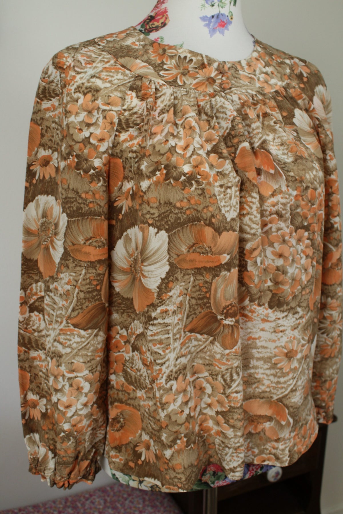 Blouse vintage années 70 esprit tapisserie de fleurs automnales - Taille 38/40
