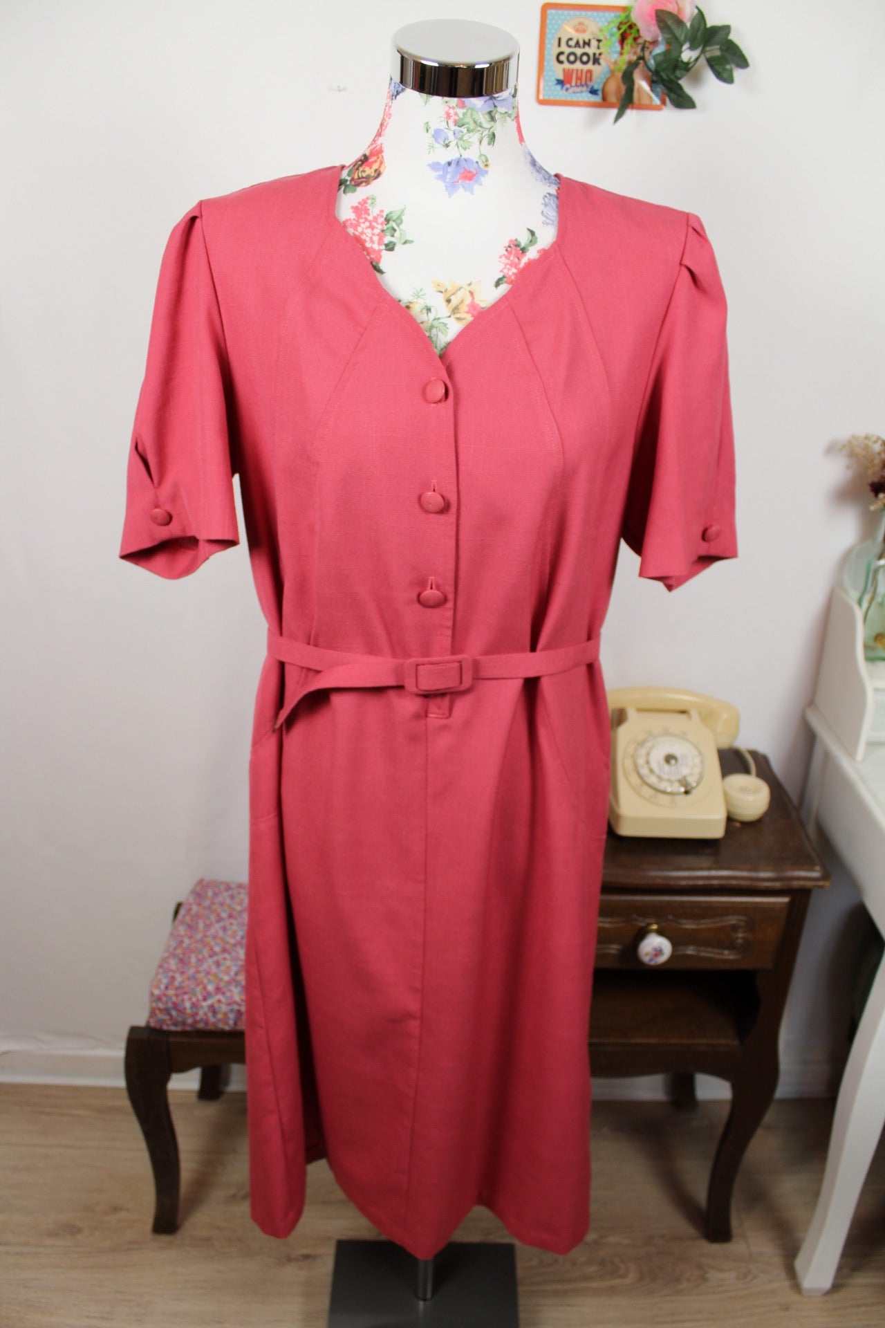 🌸🍒Robe vintage rose poudré 80's - coupe ceinturée - Taille 40🍒🌸