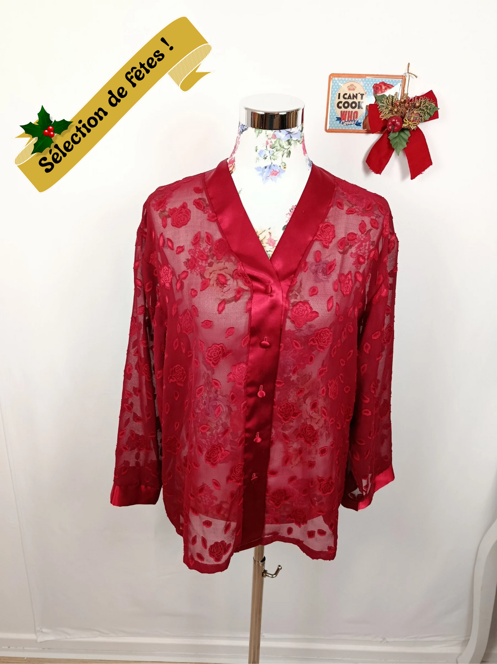 ✨Blouse vintage fleurie motifs roses et pétales - boutonnière satinée✨