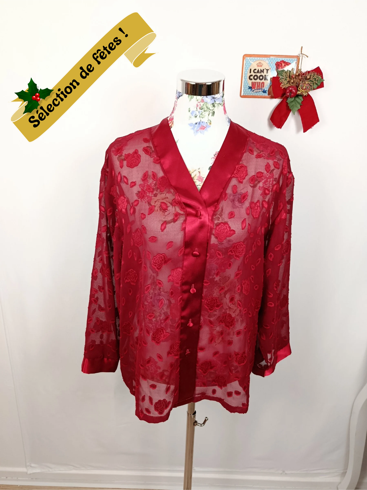 ✨Blouse vintage fleurie motifs roses et pétales - boutonnière satinée✨