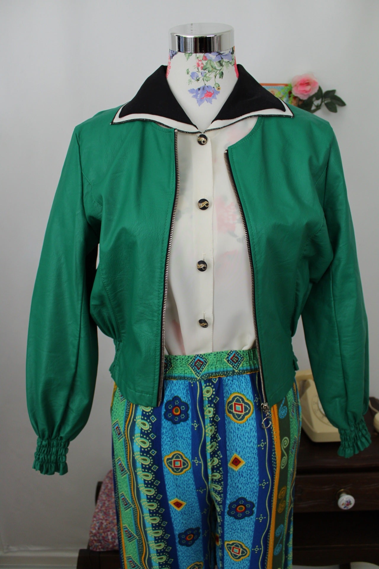 🌸🍒Veste vintage 90/2000's vert pep's & manches froncées made in Italy - Taille 38🍒🌸