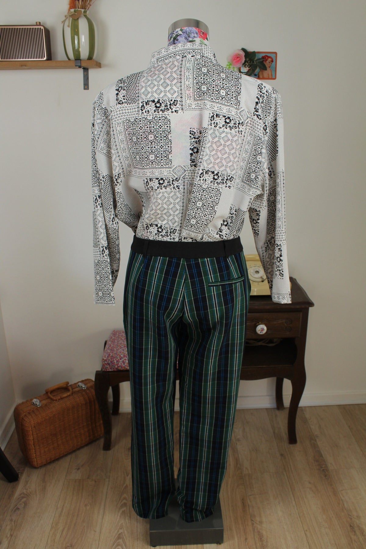 Chemise preppy vintage années 80 pois, fleurs & paisley - Taille 42/44