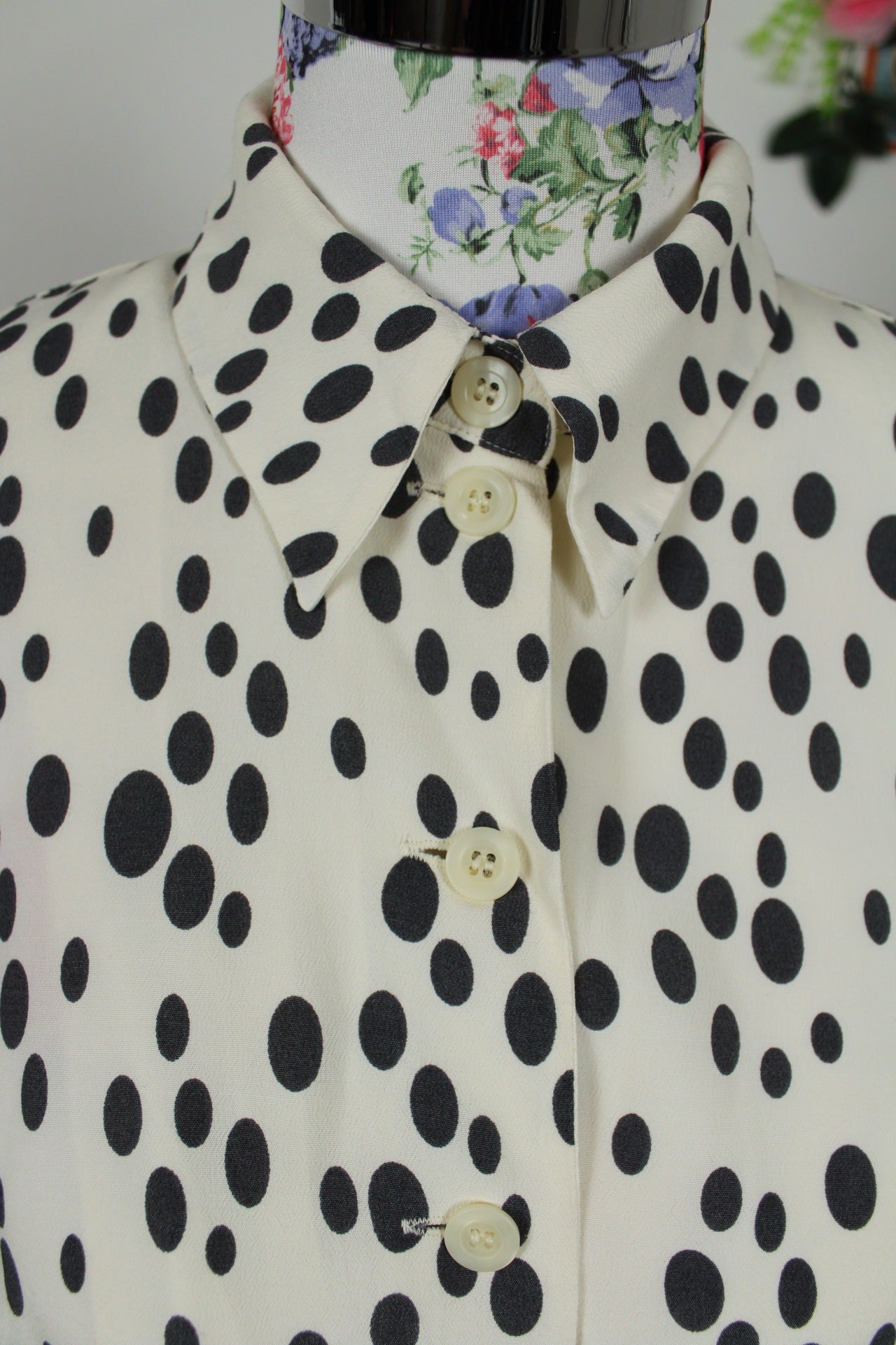 🌸🍒Chemise vintage Betty Barclay 80/90's - blanc écru & pois noir - Taille 40/42🍒🌸
