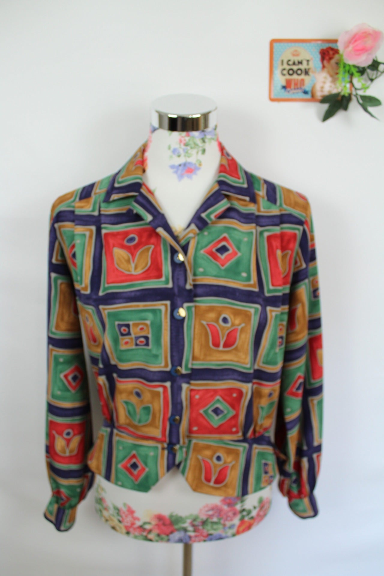 🌸Chemise vintage 80's formes géométriques colorées chic artistique🍒