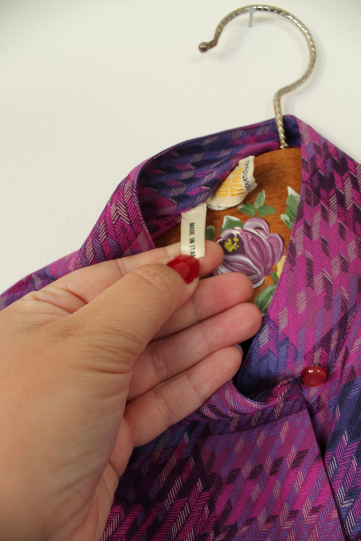 Chemise vintage années 80 violet à carreaux tartan col officier - Taille 38