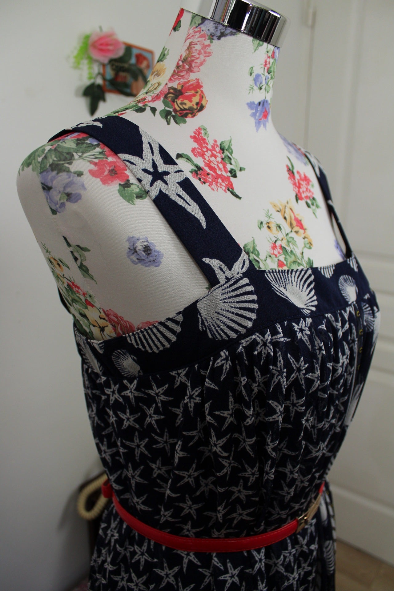 🌸🍒Robe vintage 80's imprimé marin coquillages - Navy vintage - Taille 36/38🍒🌸