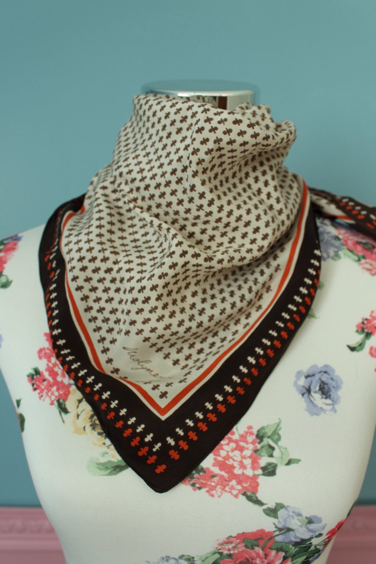 Foulard vintage années 70 automnal orange & marron psyché
