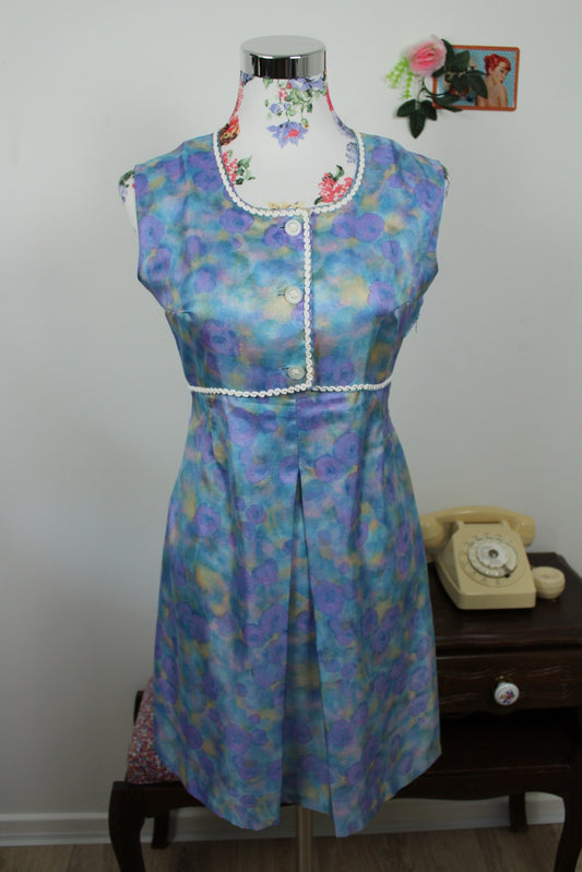 🌸🍒Robe vintage 60's fleurie aquarelle satinée - Taille 36🍒🌸