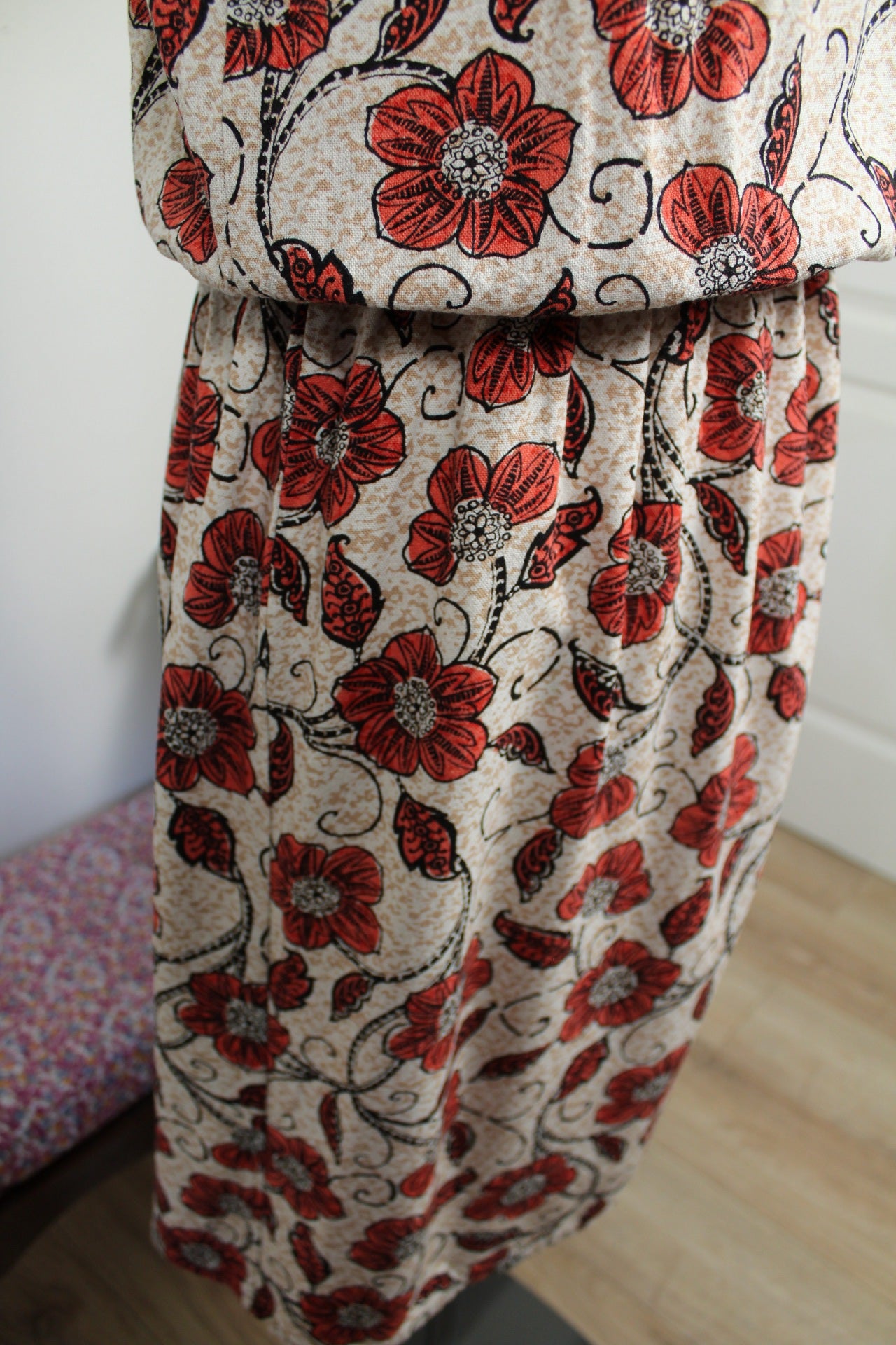 🌸🍒Robe vintage 90's fleurie esprit naturel lin & coton - Taille 38🍒🌸