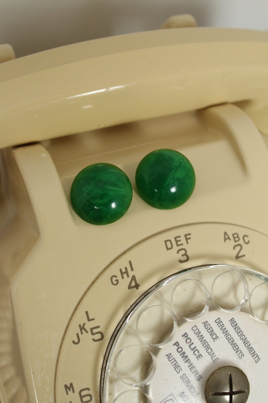 🌸🍒Boucles d'oreilles clips vintage années 60/70 vert marbré🍒🌸