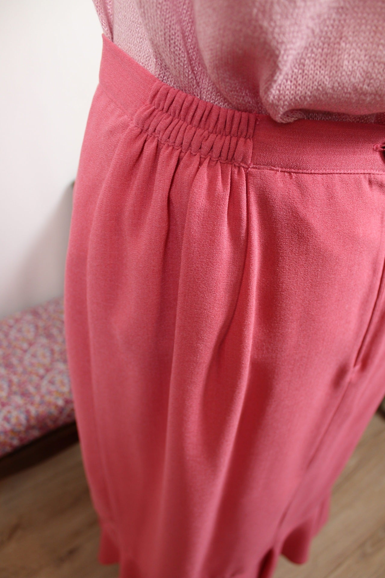 🌸🍒Jupe longue vintage Caty Jane 80/90s - rose poudré - broderies & boutons 🍒🌸