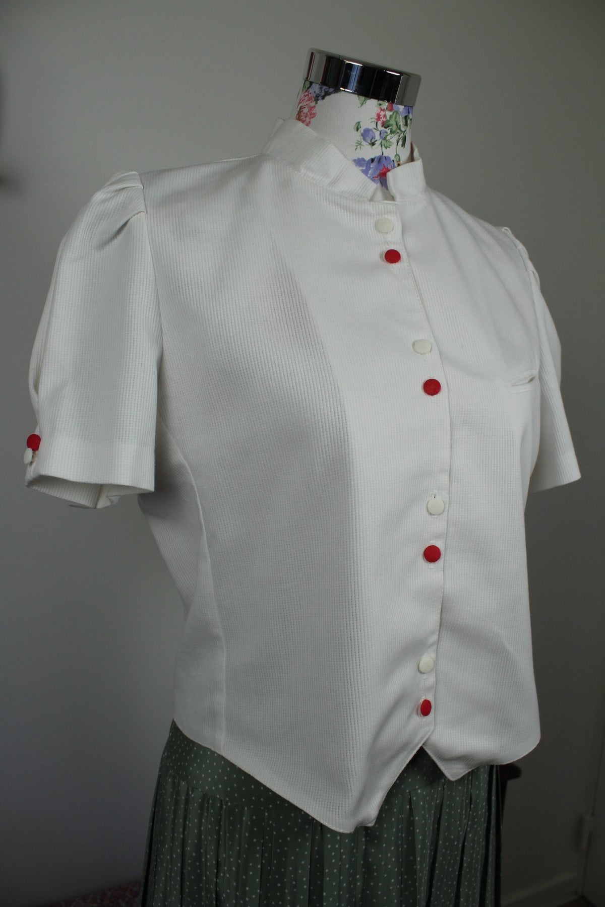 Chemisier blanc vintage années 80/90 en coton épais côtelé - Taille 38/40