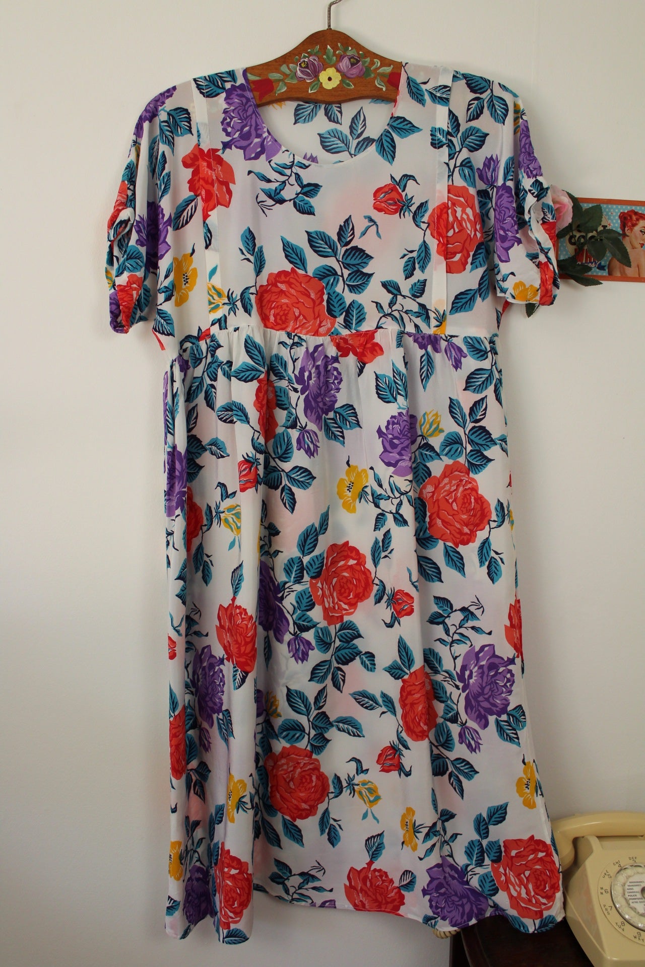 🌸🍒Robe vintage 80's blanche fleurie pep's - coupe & manches amples - Taille 38/40🍒🌸