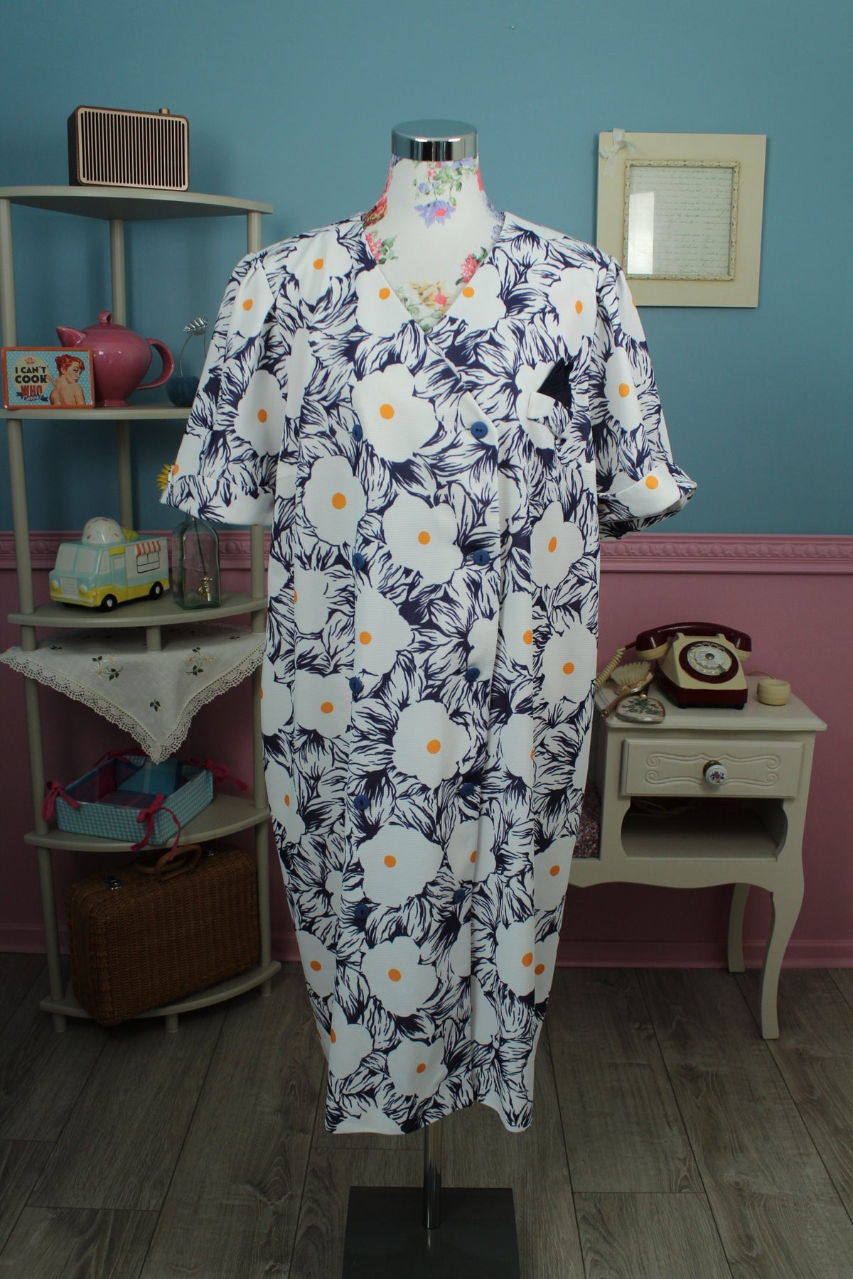 Robe vintage années 80 marguerites graphiques esprit seventies - Taille 46/48