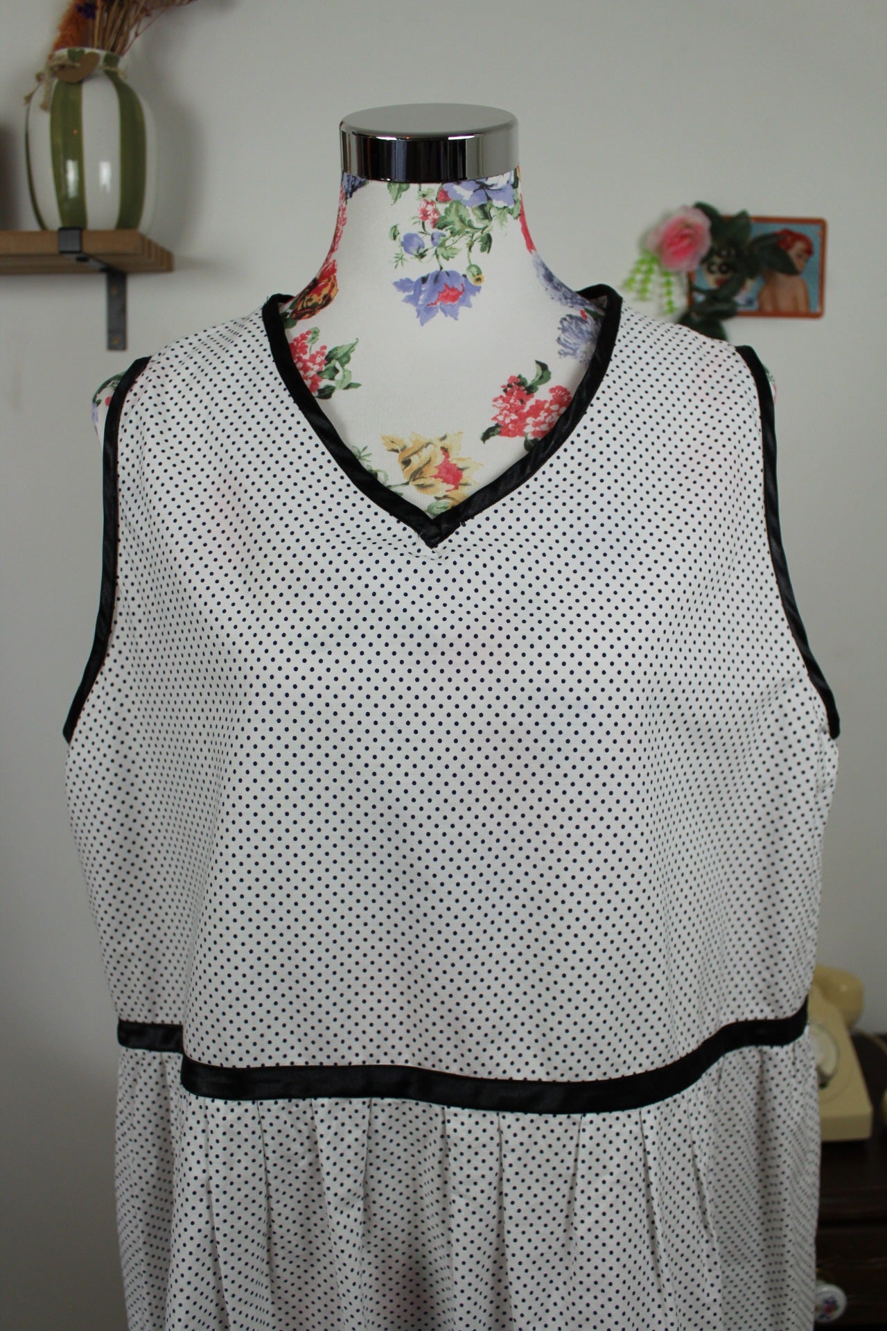 🌸🍒Robe courte/tunique vintage 90's à pois - dentelle en coton + Taille 42/44🍒🌸