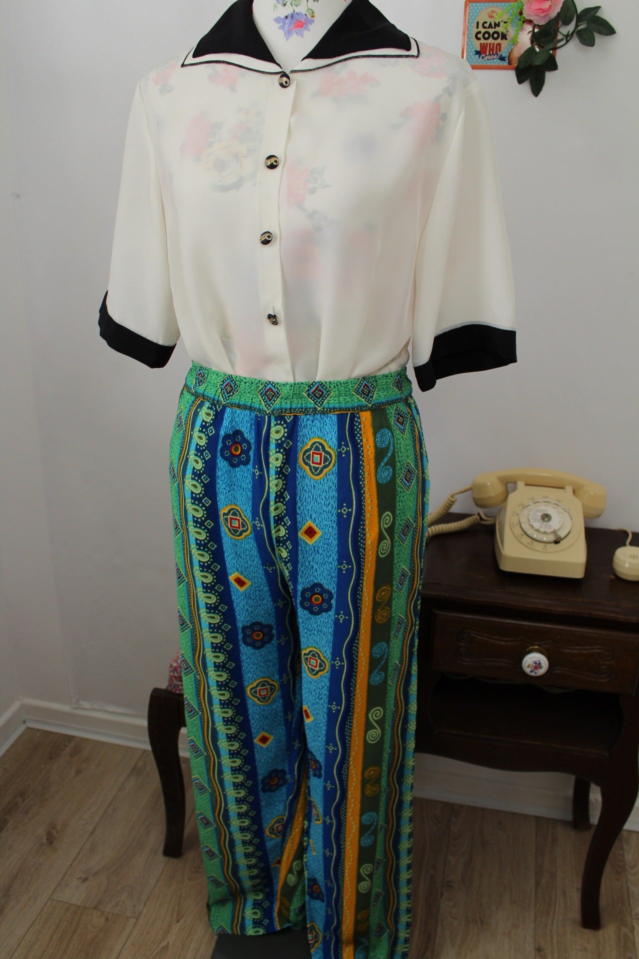 🌸🍒Pantalon vintage 90's fluide imprimés verticaux graphiques ultra colorés - Taille 38🍒🌸