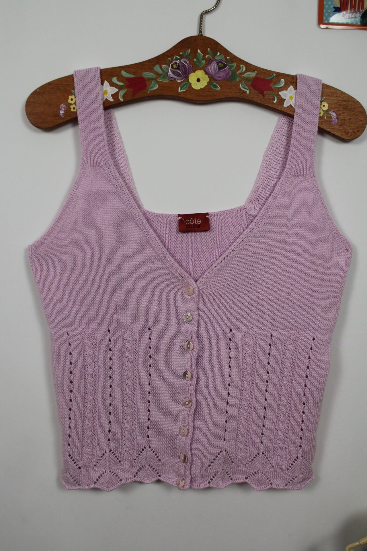 🌸🍒Débardeur en mailles ajourées vintage 90s/2000s lila boutonné esprit bohème - Taille 36 petit 38🍒🌸