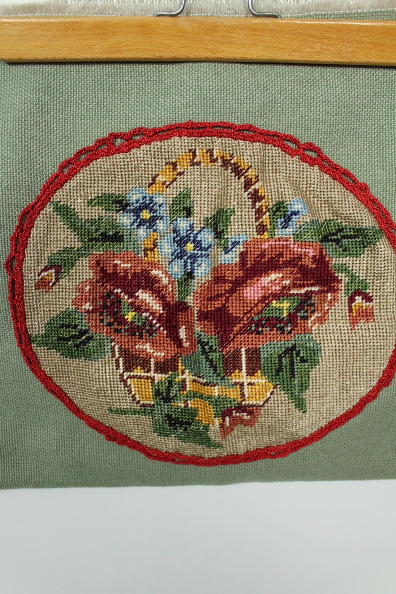 🌸🍒Grand sac bandoulière artisanal vintage 90s macramé & tapisserie fleurie🍒🌸