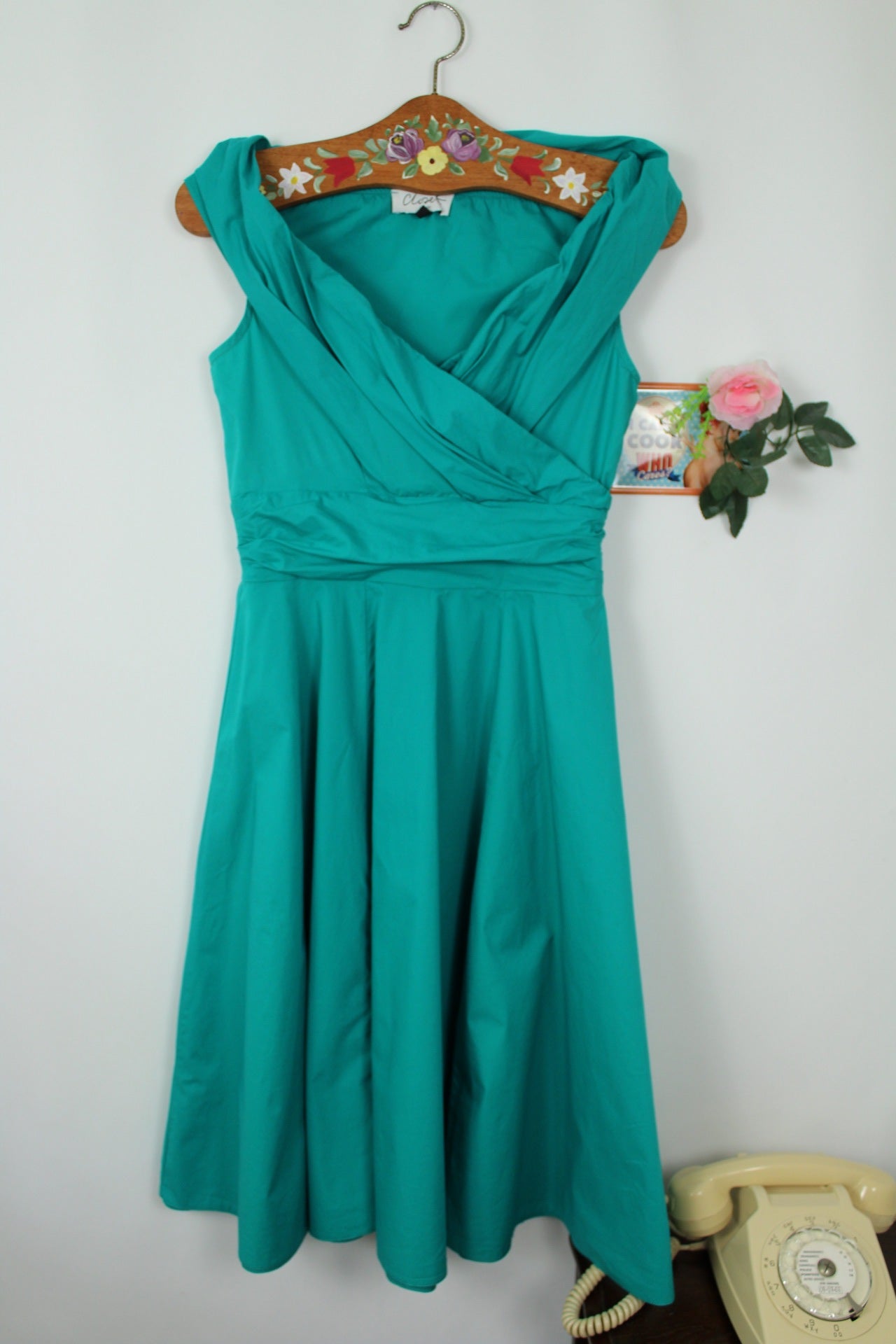 🌸🍒Robe pin-up/rockabilly Closet London turquoise & buste cache-cœur - Taille 36🍒🌸