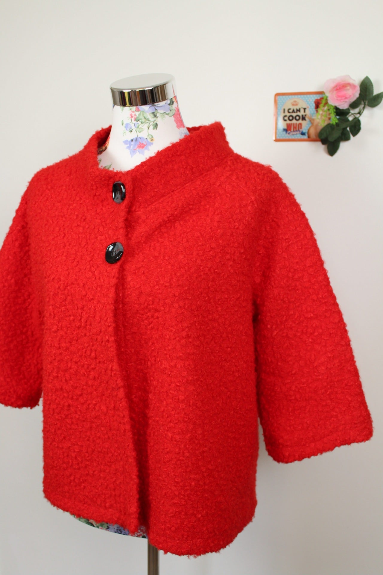 🌸Cardigan rouge bouclé 80's - style Jackie O - made in Italy🍒