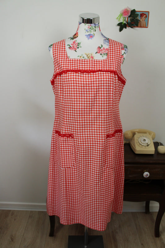 🌸🍒Robe vintage 60/70's vichy rouge & blanc allure champêtre à la française - Taille 38/40🍒🌸