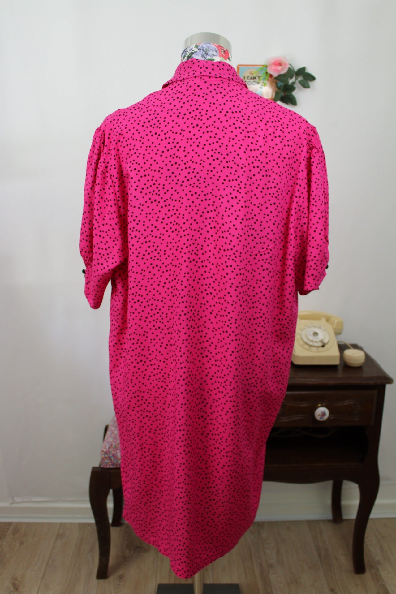 🌸🍒Robe vintage 80's rose pep's et pois style pin-up/rockabilly 50's - Taille 42/44🍒🌸