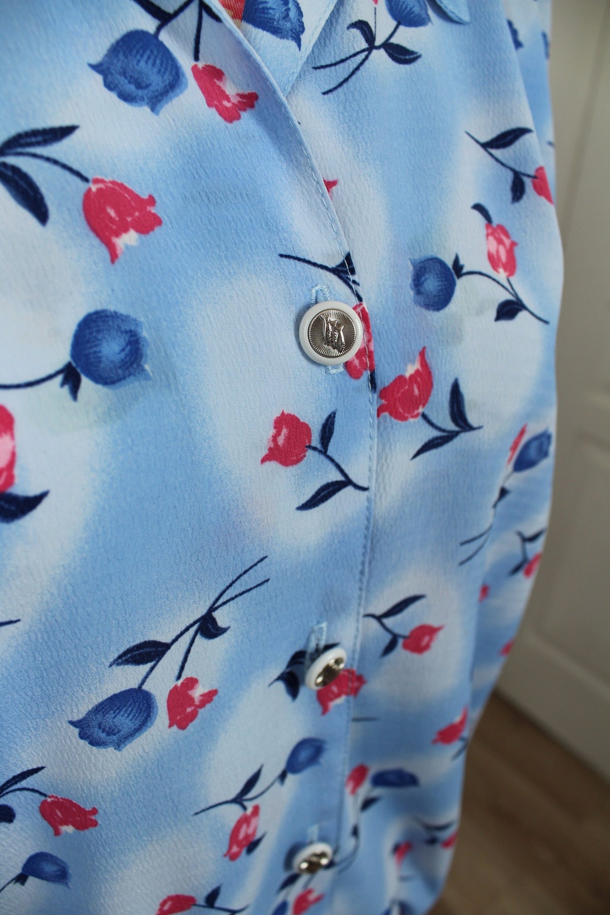 🌸🍒Chemise vintage années 90 bleu lumineux & tulipes - Taille 44/46🍒🌸