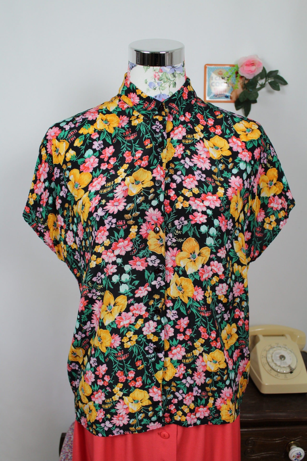 🌸🍒Chemise manches courtes vintage 90's style prairie ultra fleurie - Taille 40/42🍒🌸