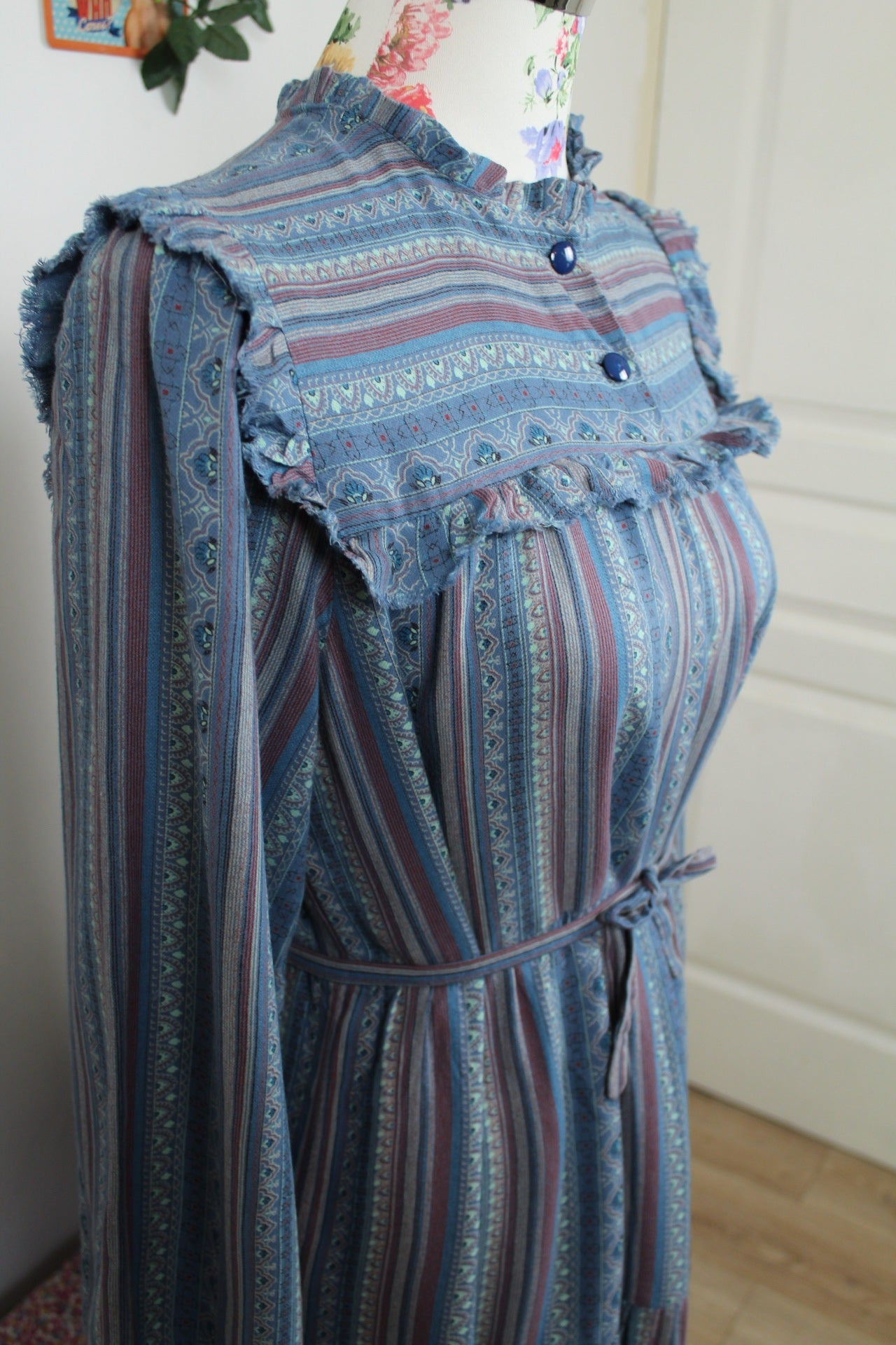 🌸🍒Robe vintage 90's rayée à volants & étages babydoll bohème - Taille 38/40🍒🌸