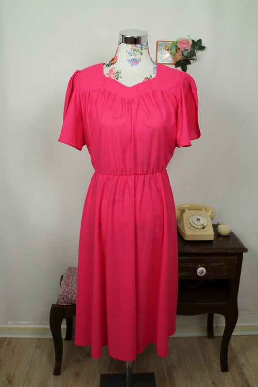 🌸🍒Robe vintage 80's fuchsia flashy & manches retombantes fendues - Taille 36/38🍒🌸
