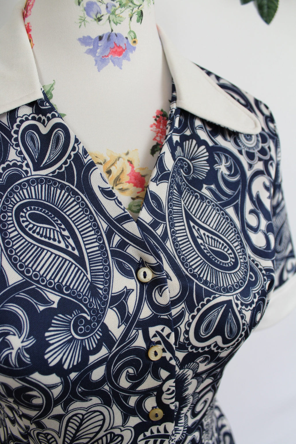 🌸Robe vintage navy fleurie baroque 70's - made in France🍒