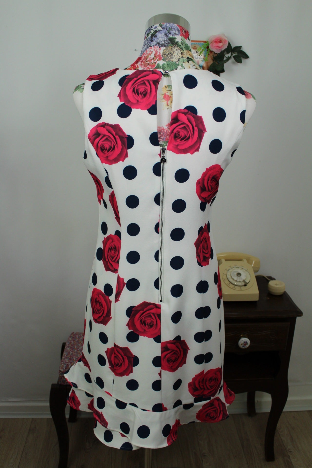🌸🍒Robe rockabilly/pin-up pois marines & roses fuchsia - Jus d'Orange - Taille 38🍒🌸